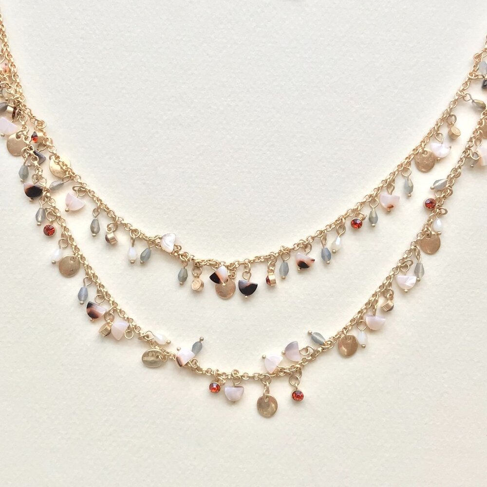 Vintage Double Chain Necklace | Gold & Gem Accents